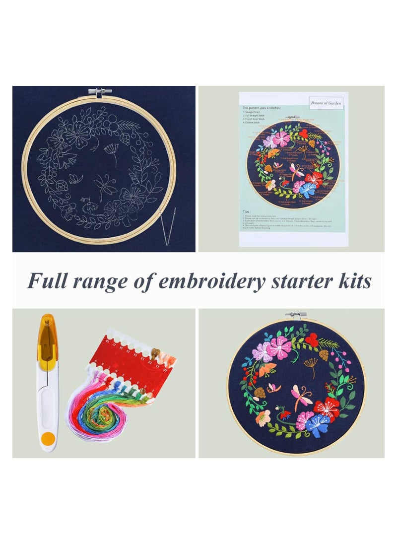 SYOSI - Full Range Embroidery Starter Kit with Pattern and Instructions Including Cloth Botanical Garden 20cm Bamboo Hoop Color Threads Tools - Image 1