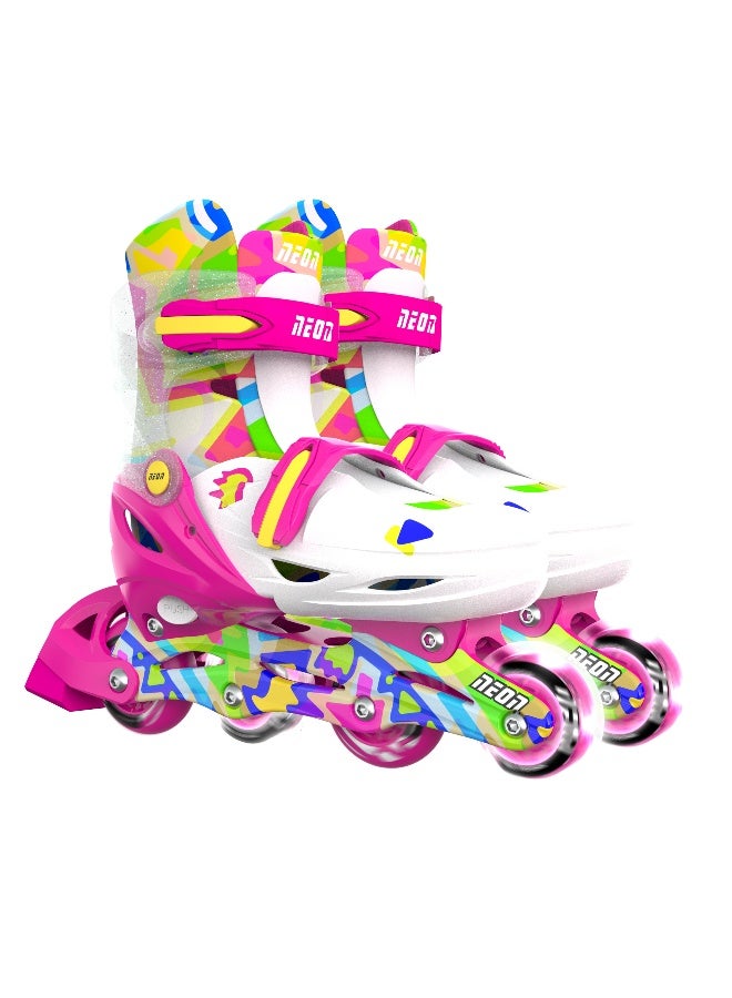 Neon Combo Skates Pink Yellow Size 3-6 EU 34-37 with Adjustable Sizing, Supportive Boot Design and Smooth Rolling Performance | NC51P4 - Image 1