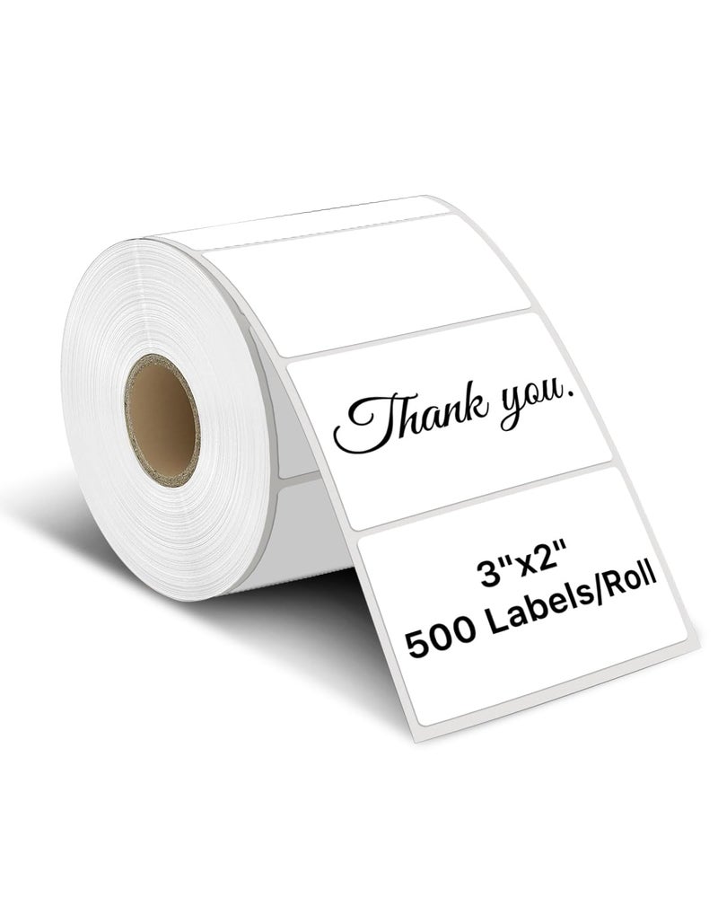 iEager 3" x 2" Thermal Labels, Rectangle Thermal Printer Stickers, Self-Adhesive Durable Sticker with Perforation Line, 500 Labels/Roll, White - Image 1