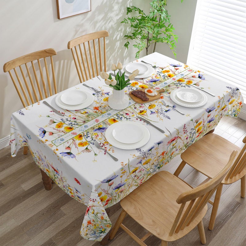 cusugbaso Spring Tablecloth 60x84 Inch for Rectangle Tables - Blooming Flower Spring Decorations for Home - Water Resistant Flower Table Cloth for Party,Table - Image 5