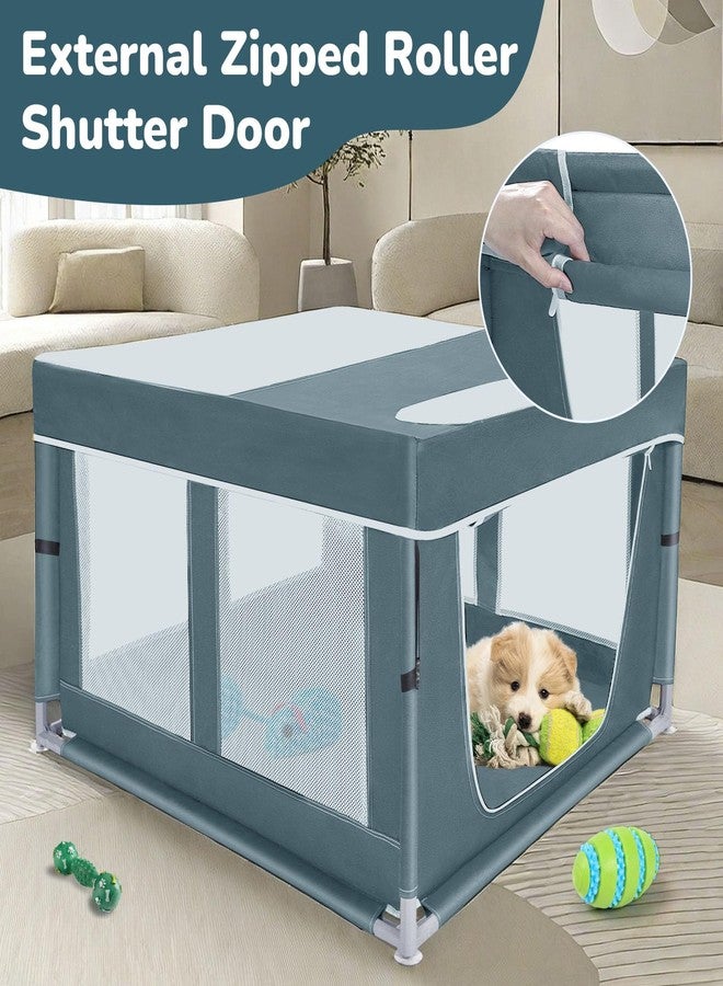 Zikopomi Dog Kitten Playpen with Cover, 42x42 x25.5 Puppy Playpen for Small Pet with See-Through Topper Proof, Green - Image 3