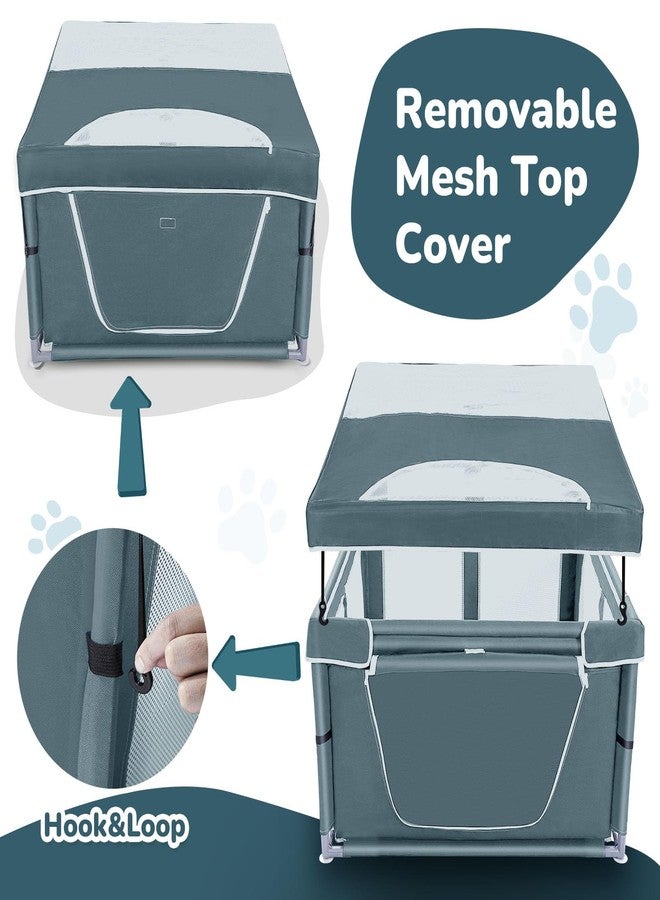 Zikopomi Dog Kitten Playpen with Cover, 42x42 x25.5 Puppy Playpen for Small Pet with See-Through Topper Proof, Green - Image 2