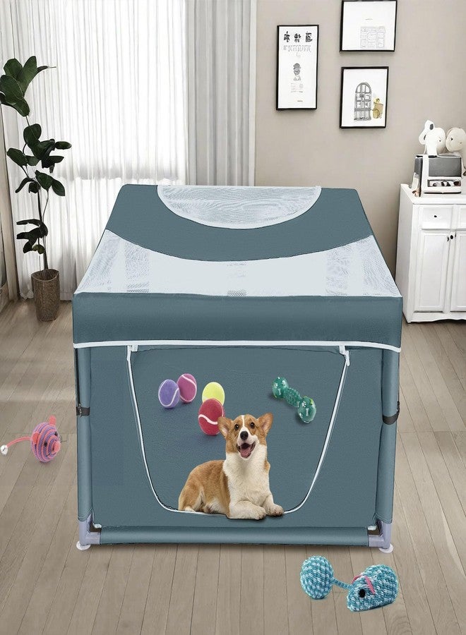 Zikopomi Dog Kitten Playpen with Cover, 42x42 x25.5 Puppy Playpen for Small Pet with See-Through Topper Proof, Green - Image 5