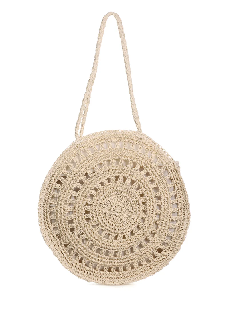 London Rag Wild Fiber Handmade Paper Crochet Round Bag in Beige