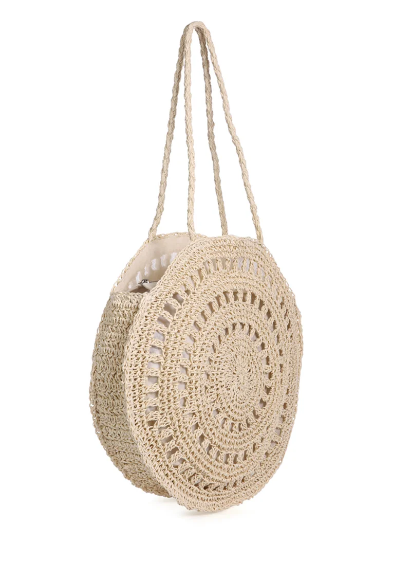 London Rag Wild Fiber Handmade Paper Crochet Round Bag in Beige