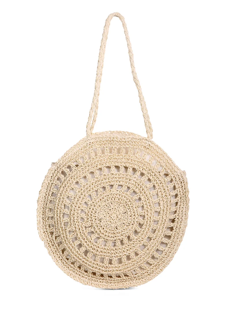 London Rag Wild Fiber Handmade Paper Crochet Round Bag in Beige