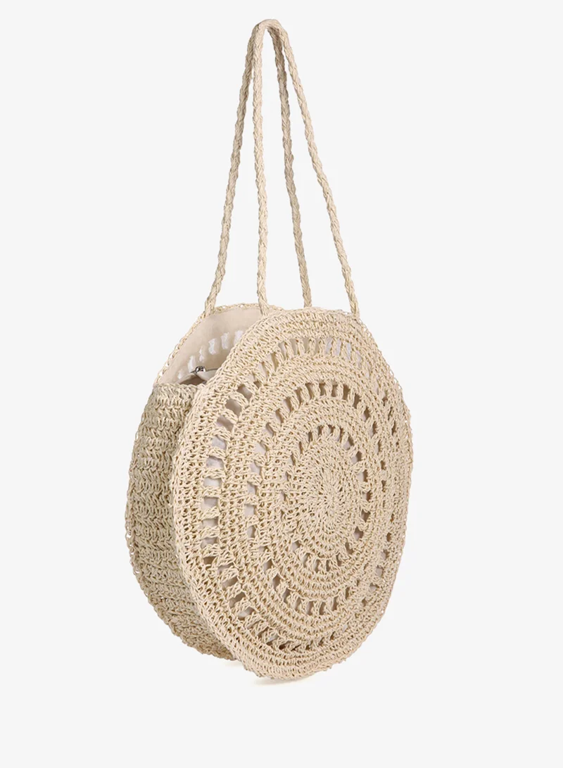 London Rag Wild Fiber Handmade Paper Crochet Round Bag in Beige