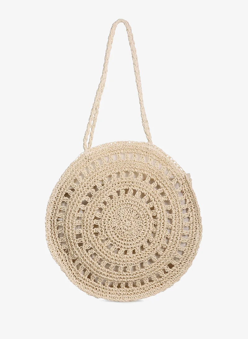 London Rag Wild Fiber Handmade Paper Crochet Round Bag in Beige