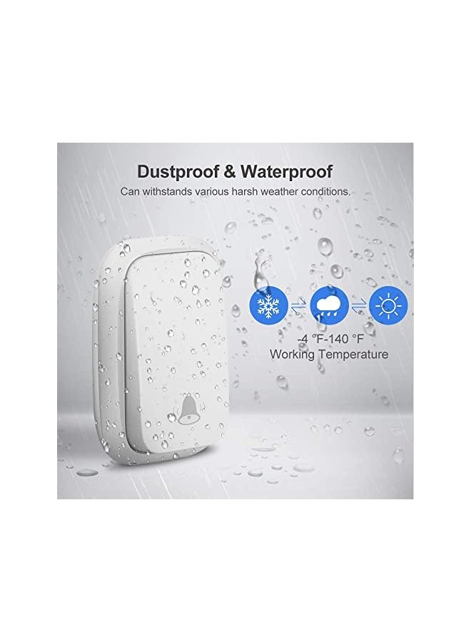 promass Self-Powered Doorbell, Wireless Doorbell No Battery Required Cordless Door Chime Kit Push Button Waterproof at 500-feet Range with 38 Chimes, 4-Level Volume & LED Flash - UK Plug White - Image 5