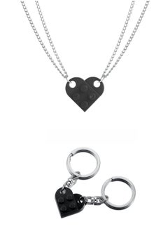 OUYoo OUyoo Matching Couple Heart Keychains & Necklace Set for Boyfriend Girlfriend Valentine's Day Gifts Stuff Him Friends Set Compatible with Lego Gift  - Image 1