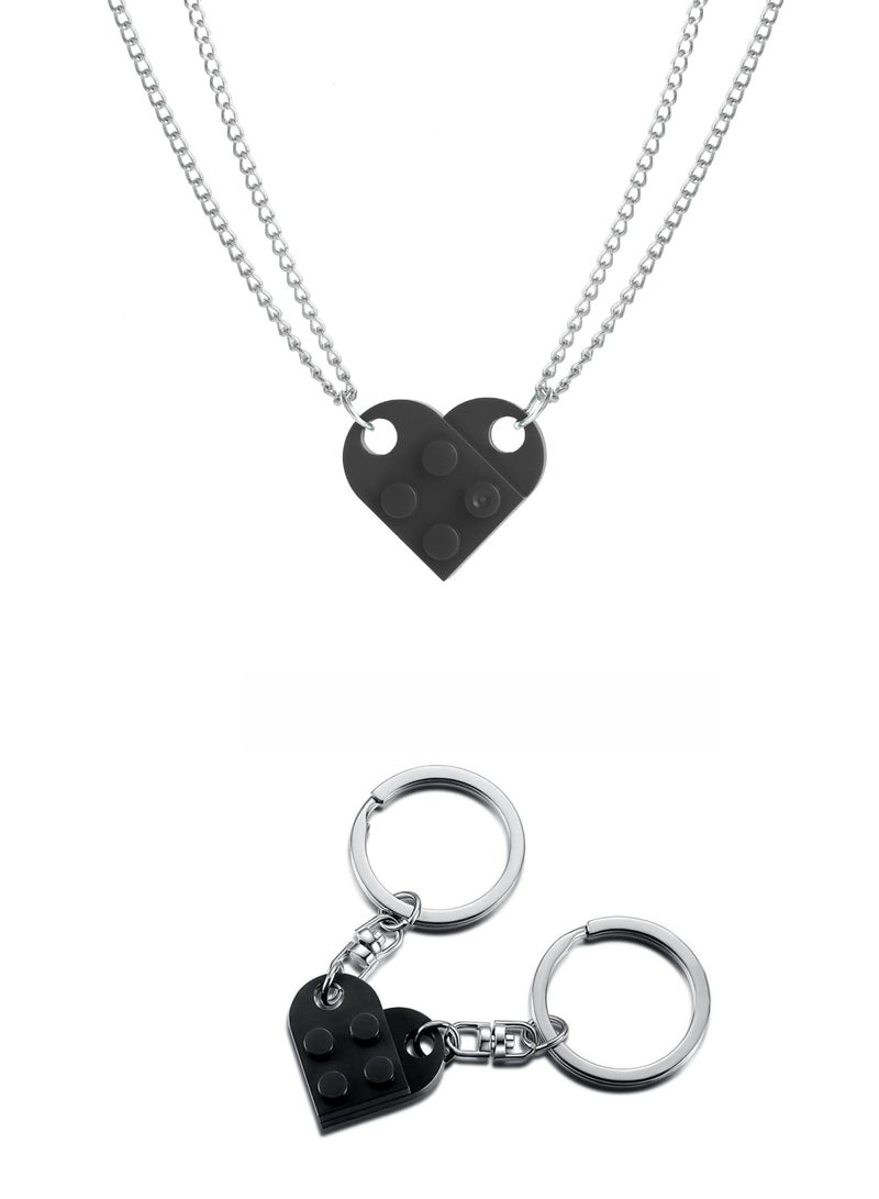 OUyoo Matching Couple Heart Keychains & Necklace Set for Boyfriend Girlfriend Valentine's Day Gifts Stuff Him Friends Set Compatible with Lego Gift - Image 1
