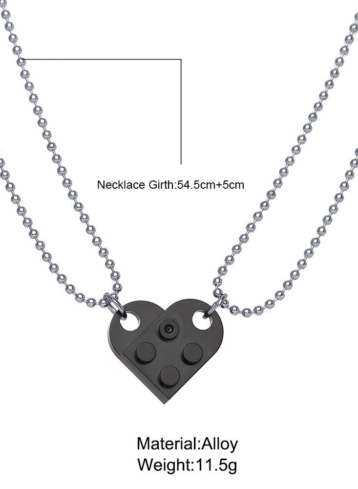 OUyoo Matching Couple Heart Keychains & Necklace Set for Boyfriend Girlfriend Valentine's Day Gifts Stuff Him Friends Set Compatible with Lego Gift - Image 2