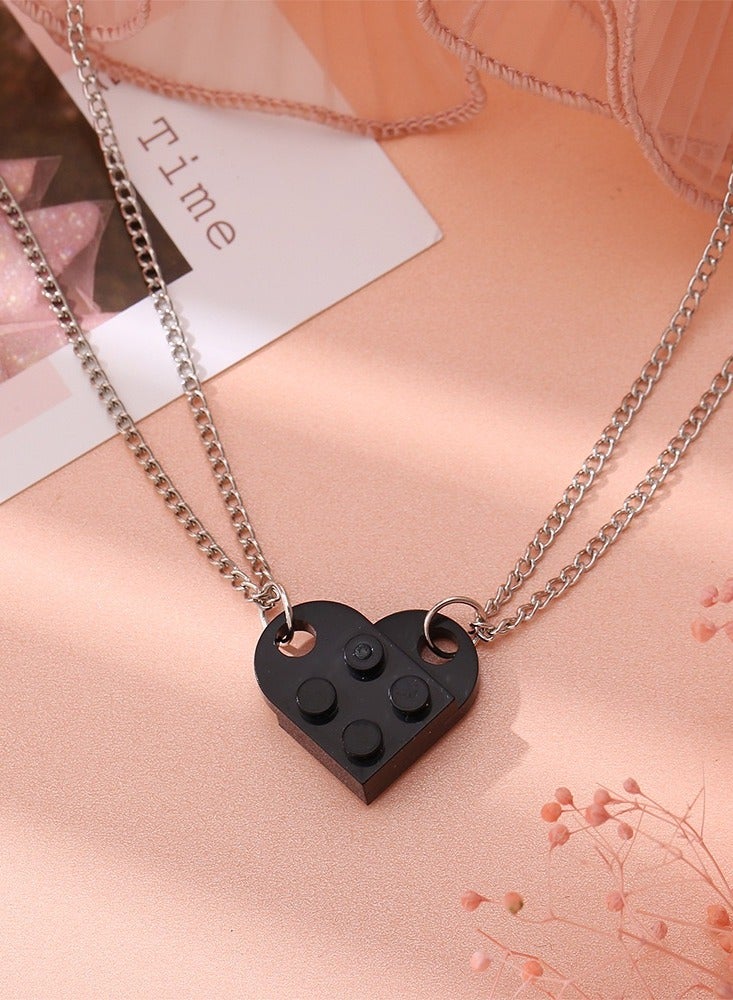 OUyoo Matching Couple Heart Keychains & Necklace Set for Boyfriend Girlfriend Valentine's Day Gifts Stuff Him Friends Set Compatible with Lego Gift - Image 4