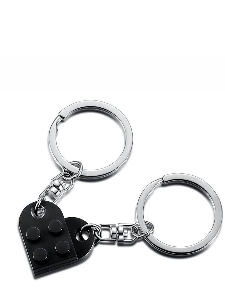 OUyoo Matching Couple Heart Keychains & Necklace Set for Boyfriend Girlfriend Valentine's Day Gifts Stuff Him Friends Set Compatible with Lego Gift - Image 3