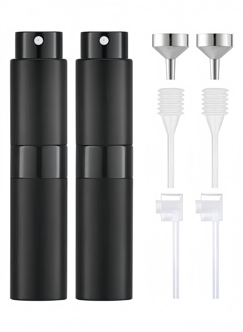 2-piece 8ml rotating perfume bottles, portable empty spray mini perfume bottles, liquid spray, rotating design using aluminum shell and glass liner, equipped with funnel dropper and other liquid taking tools, black  - Image 1
