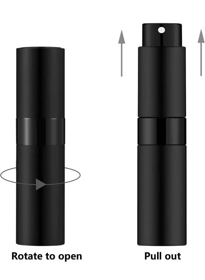 2-Piece 8ml Rotating Perfume Bottles, Portable Empty Spray Mini Perfume Bottles, Liquid Spray, Rotating Design Using Aluminum Shell and Glass Liner, Equipped with Funnel Dropper and Other Liquid Taking Tools, Black - Image 3