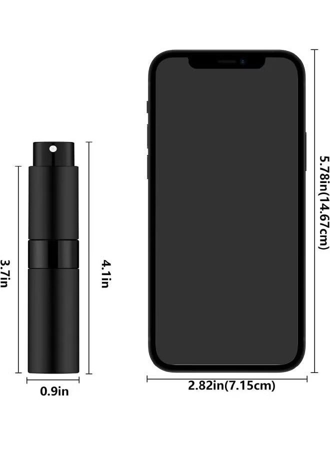 2-Piece 8ml Rotating Perfume Bottles, Portable Empty Spray Mini Perfume Bottles, Liquid Spray, Rotating Design Using Aluminum Shell and Glass Liner, Equipped with Funnel Dropper and Other Liquid Taking Tools, Black - Image 2