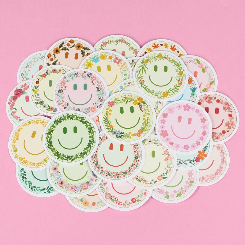 Wercokt 50PCS Smiling Flower Stickers, Cute Water Bottle Stickers for Kids, for Teaching Rewards, Notebooks, Stationery, Luggage, Cartoon PVC Happy Stickers - Image 5