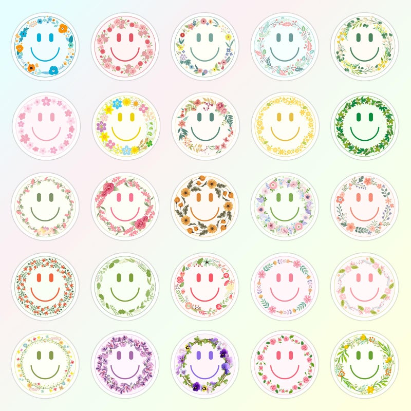 Wercokt 50PCS Smiling Flower Stickers, Cute Water Bottle Stickers for Kids, for Teaching Rewards, Notebooks, Stationery, Luggage, Cartoon PVC Happy Stickers - Image 3