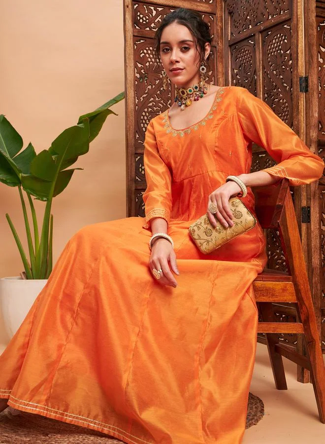 ساسافراس Embroidered Back Tie Up A-Line Maxi Dress by Styli