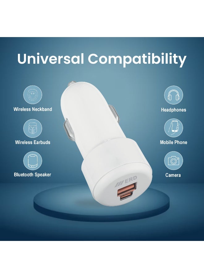 ERD PD 25W Car Charger Fast Charging Dual Port USB A&C Car Plug Adapter Compact White Glossy Design Car Charger Compatible With iPhone 16 15 14 13 12 11 iPad Pro mini 6 Samsung S24 S23 S22 Xiaomi Airpods 4 Apple Watch S10 - Image 4