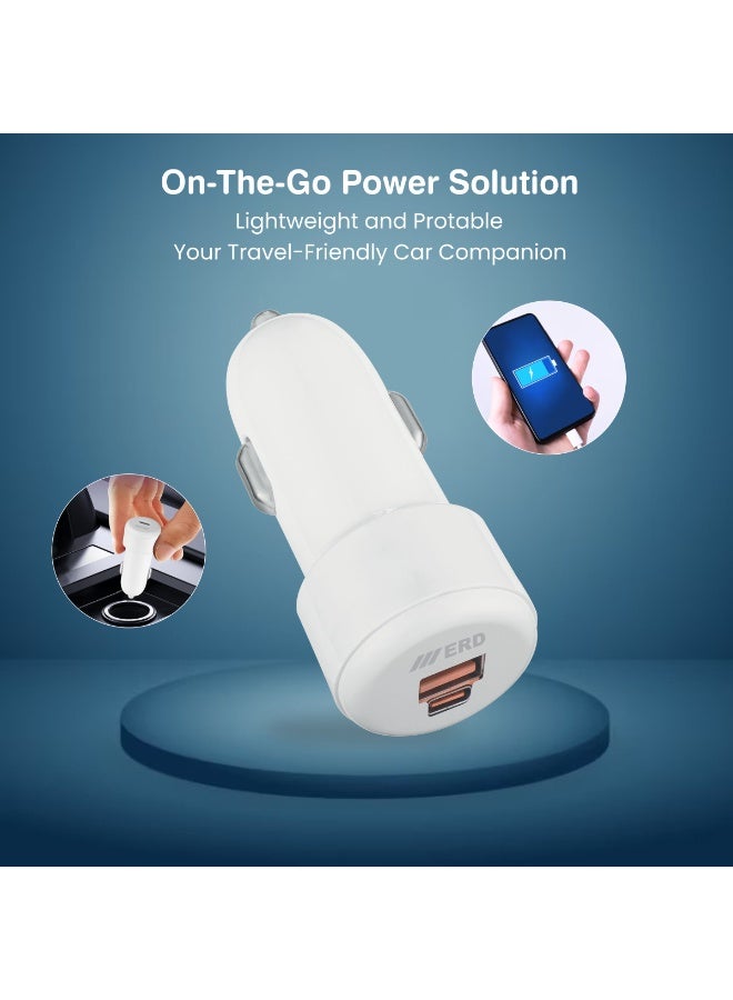 ERD PD 25W Car Charger Fast Charging Dual Port USB A&C Car Plug Adapter Compact White Glossy Design Car Charger Compatible With iPhone 16 15 14 13 12 11 iPad Pro mini 6 Samsung S24 S23 S22 Xiaomi Airpods 4 Apple Watch S10 - Image 5