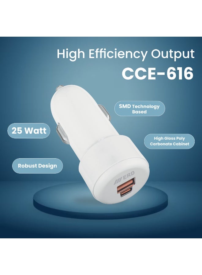 ERD PD 25W Car Charger Fast Charging Dual Port USB A&C Car Plug Adapter Compact White Glossy Design Car Charger Compatible With iPhone 16 15 14 13 12 11 iPad Pro mini 6 Samsung S24 S23 S22 Xiaomi Airpods 4 Apple Watch S10 - Image 3