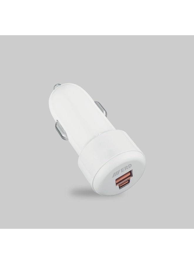ERD PD 25W Car Charger Fast Charging Dual Port USB A&C Car Plug Adapter Compact White Glossy Design Car Charger Compatible With iPhone 16 15 14 13 12 11 iPad Pro mini 6 Samsung S24 S23 S22 Xiaomi Airpods 4 Apple Watch S10 - Image 2