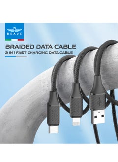 Brave 6A 2-in-1 USB A to Type-C & Lightning Fast Charging Nylon Braided Cable for iPhone 16/15 Series, iPhone 14/13/12/11, Xiaomi, Samsung, Realme, POCO, Huawei & More - Universal Compatibility for All USB-C and Lightning Devices-(1.2M- Black)  - Image 3