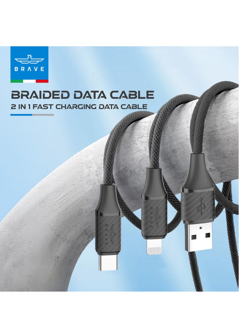 Brave 6A 2-in-1 USB A to Type-C & Lightning Fast Charging Nylon Braided Cable for iPhone 16/15 Series, iPhone 14/13/12/11, Xiaomi, Samsung, Realme, POCO, Huawei & More - Universal Compatibility for All USB-C and Lightning Devices-(1.2M- Black)  - Image 3