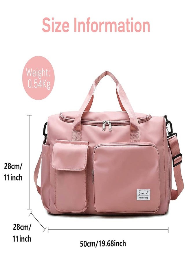Suruid Travel Yoga Duffel Bag with Shoes Compartment Sports Gym Handbag with Dry Wet Separated Pocket for Training Men and Women, Overnight /Weekender Bag - Pink - Image 3