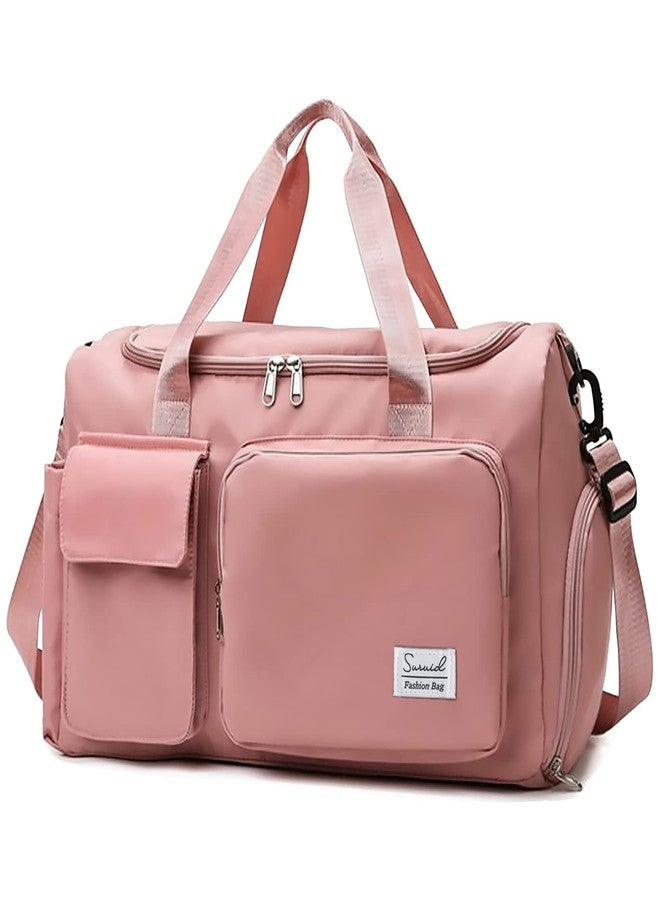 Suruid Travel Yoga Duffel Bag with Shoes Compartment Sports Gym Handbag with Dry Wet Separated Pocket for Training Men and Women, Overnight /Weekender Bag - Pink - Image 1