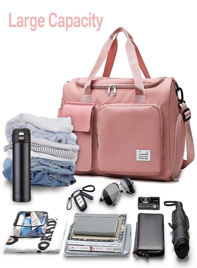 Suruid Travel Yoga Duffel Bag with Shoes Compartment Sports Gym Handbag with Dry Wet Separated Pocket for Training Men and Women, Overnight /Weekender Bag - Pink - Image 5