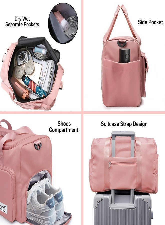 Suruid Travel Yoga Duffel Bag with Shoes Compartment Sports Gym Handbag with Dry Wet Separated Pocket for Training Men and Women, Overnight /Weekender Bag - Pink - Image 4