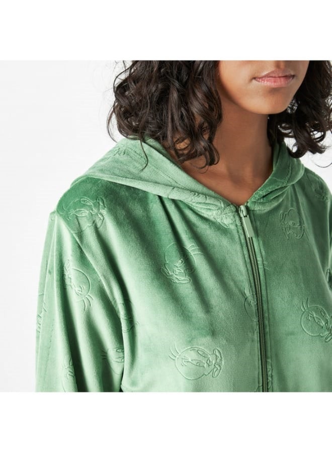 SP Characters Tweety Embossed Zip Through Hoodie with Long Sleeves and Pockets - Image 1