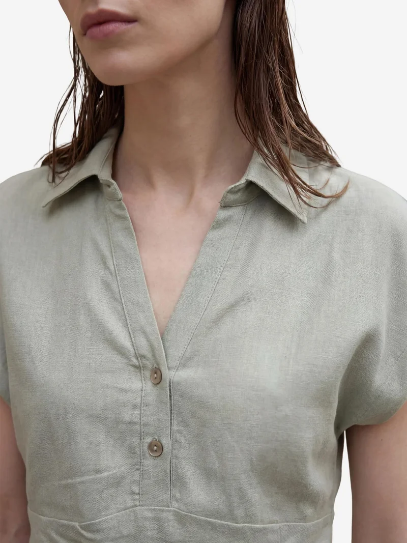 MY FASHION Sage Green MY FASHION Linen Blend Crop Blouse & Accessory Detailed Midi Skirt Two-Piece Set for Women | Best Price UAE
