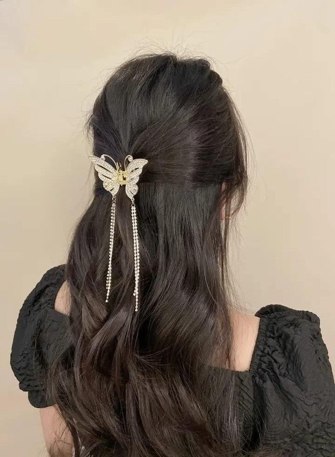 KARDIFF Rhinestone Tassel Butterfly Hair Claws Metal Hair Clutcher | Large Metal Pearl Butterfly Hair Claw Clips for Women's and Girl's (Golden) (Small) - Image 4