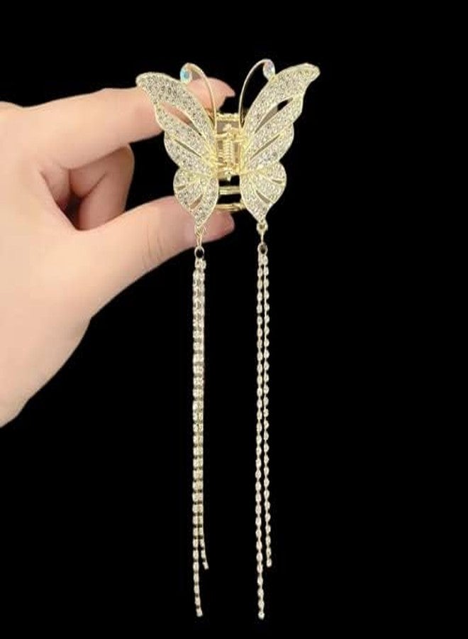 KARDIFF Rhinestone Tassel Butterfly Hair Claws Metal Hair Clutcher | Large Metal Pearl Butterfly Hair Claw Clips for Women's and Girl's (Golden) (Small) - Image 5