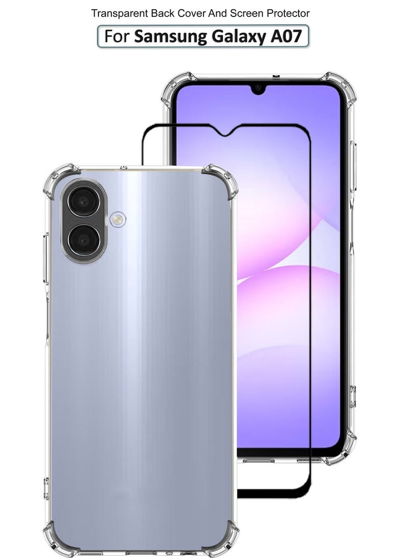 حماية شاشة زجاجية مقسّاة واضحة لهاتف سامسونج جالاكسي A07 وغطاء هاتف مرن شفاف مضاد للصدمات - شفاف | متوافق مع سامسونج جالاكسي A07 - Image 1