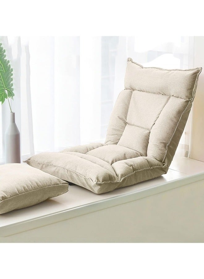 Folding Lazy Chair with Back Support, 6-Position Adjustable Lounge Chair Gaming Floor Chair for Adults & Kids Foldable Meditation Chair Legless Sofa Bed Back Chair White 60x55x58 cm