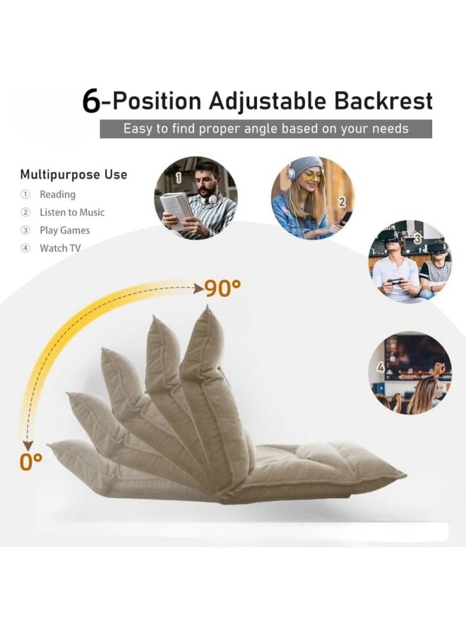 Folding Lazy Chair with Back Support, 6-Position Adjustable Lounge Chair Gaming Floor Chair for Adults & Kids Foldable Meditation Chair Legless Sofa Bed Back Chair White 60x55x58 cm