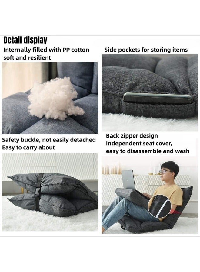 Folding Lazy Chair with Back Support, 6-Position Adjustable Lounge Chair Gaming Floor Chair for Adults & Kids Foldable Meditation Chair Legless Sofa Bed Back Chair White 60x55x58 cm