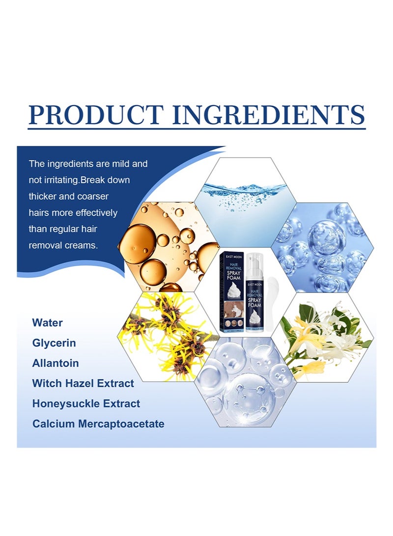 East Moon Men's Hair Removal Spray Foam，Plant Extract Soothing Depilation Spray Painless & Gentle Depilatory Cream for All Skin Types，Effective for Armpits，Chest，Back，Legs & Body（100ml） - Image 2