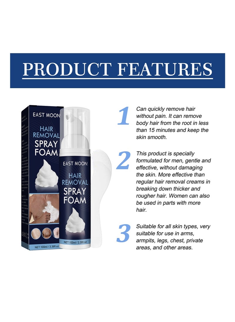 East Moon Men's Hair Removal Spray Foam，Plant Extract Soothing Depilation Spray Painless & Gentle Depilatory Cream for All Skin Types，Effective for Armpits，Chest，Back，Legs & Body（100ml） - Image 4
