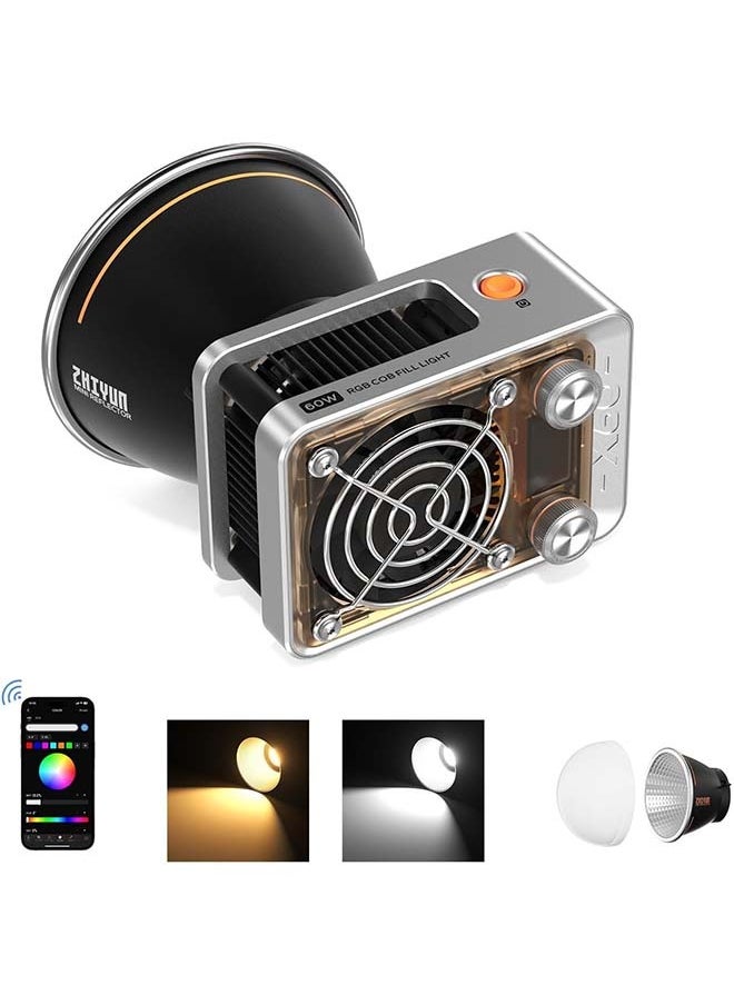 Zhiyun ZHIYUN Molus X60 [Official] 60W RGB Standard Video Light, Portable COB Photography Lighting on Camera, APP Control •CRI 95• TLCI 98• 15 Scenes for Video Recording/Portrait/TVC/Photo, USB-C  - Image 1