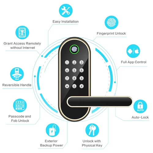 Sifely Keyless Entry Fingerprint Smart Lock with Handle & Keypad: Sifely Biometric Digital Electronic Lock with Code, Electric Deadbolt Door Knob for Front, Interior, Exterior & Bedroom Doors (Gold) - Image 2