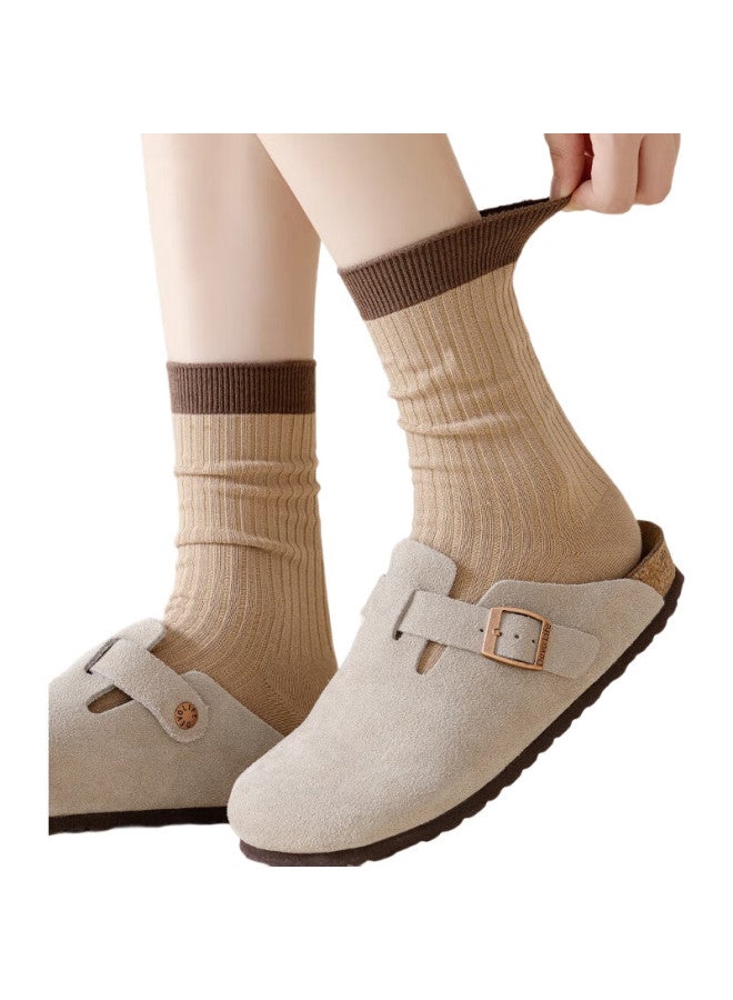 Cotton Thirteen Mianshisan Autumn And Winter New Women'S Mid-Calf Socks, Vintage Coffee Color Slouch Socks [Meilade Style], Sweet Women'S Socks - Image 3