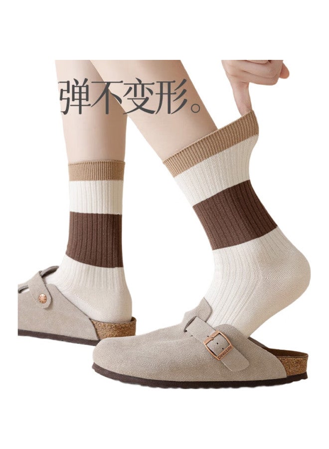 Cotton Thirteen Mianshisan Autumn And Winter New Women'S Mid-Calf Socks, Vintage Coffee Color Slouch Socks [Meilade Style], Sweet Women'S Socks - Image 1