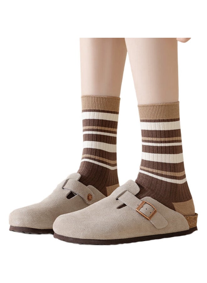 Cotton Thirteen Mianshisan Autumn And Winter New Women'S Mid-Calf Socks, Vintage Coffee Color Slouch Socks [Meilade Style], Sweet Women'S Socks - Image 2