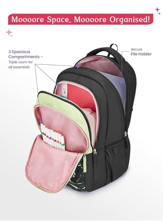 Genie Aqualit Laptop Backpack for Girls (36L) | Stylish Office, College & Travel Laptop Backpack | Multi-Compartment, Lightweight, Ergonomic Straps | Black - Image 3